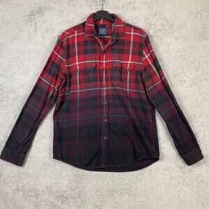 American Eagle Shirt Mens M Red Black Fade Plaid Flannel Lumberjack Classic